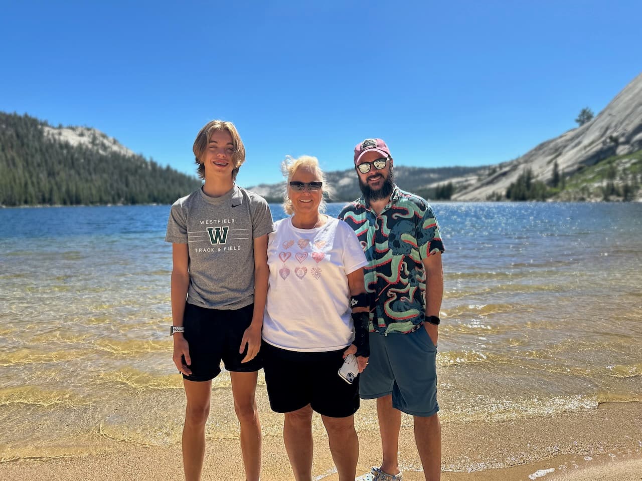 Dexter, Carol, and Shawn after a picnic at Tenaya Lake in Yosemite National Park
