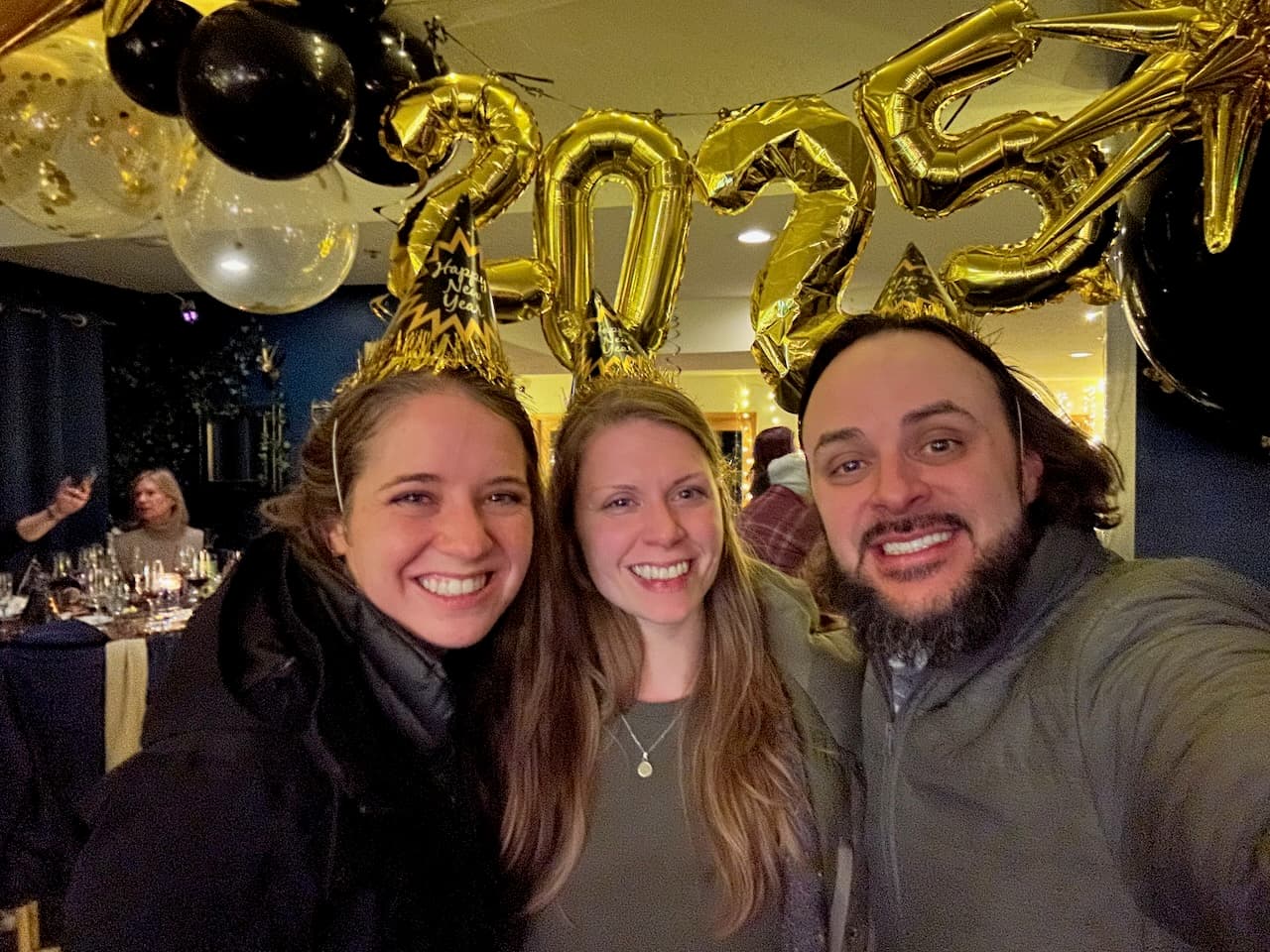 At our favorite wine bar, celebrating the new year with Victoria